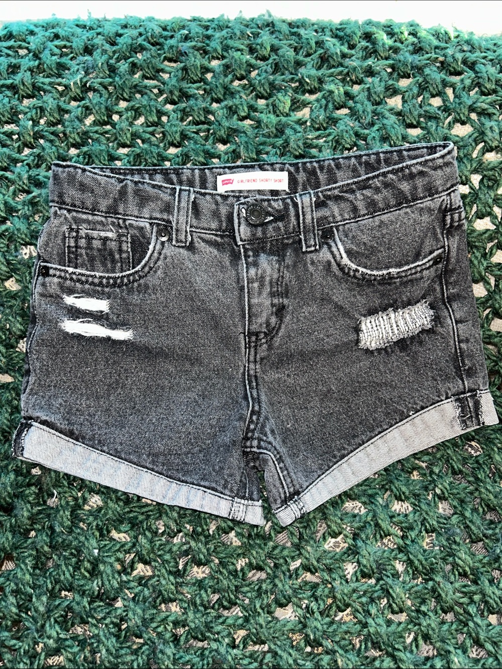 Levi's Girls black Washed Distressed Cuffed Jean Shorts